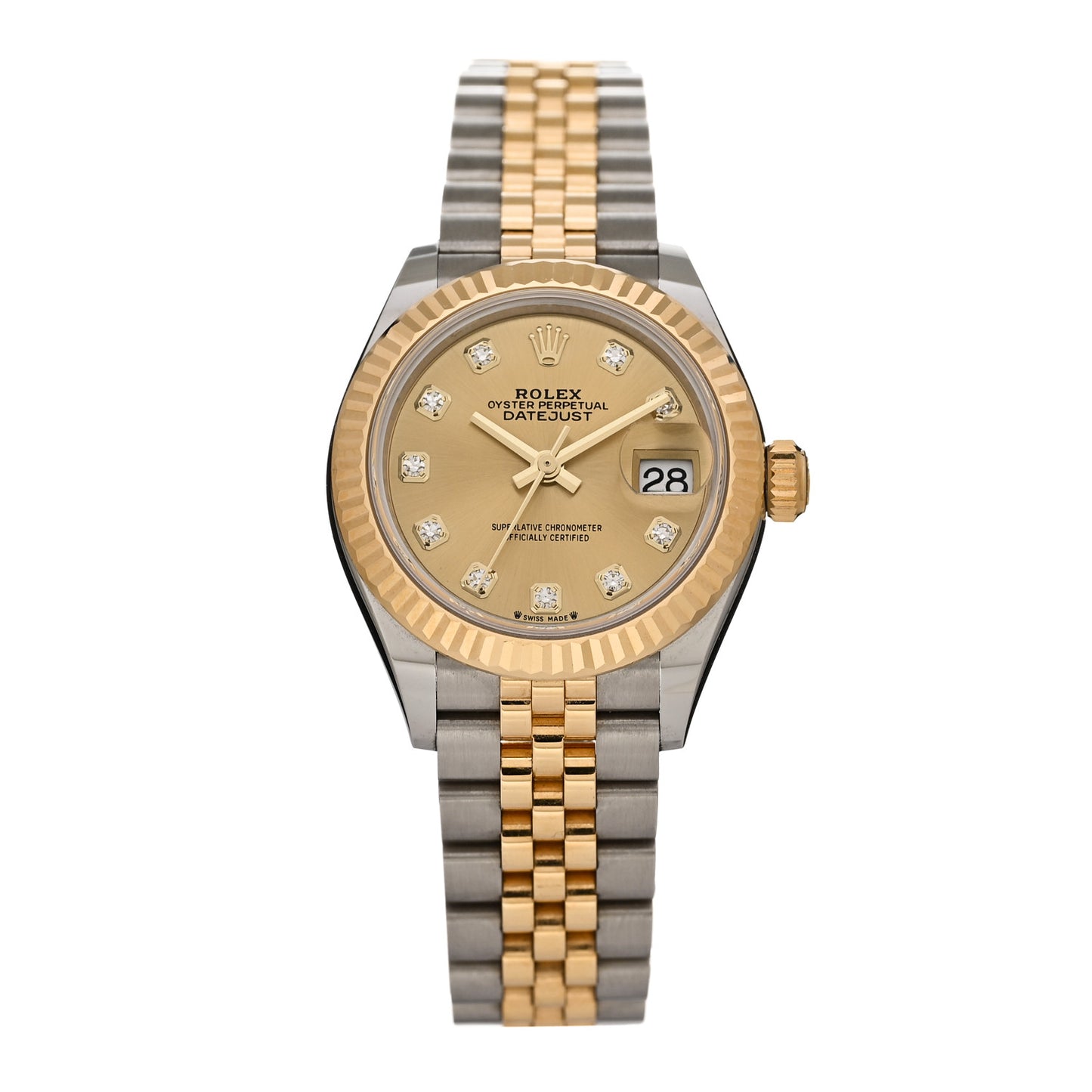 Stainless Steel 18K Yellow Gold Diamond 28mm Oyster Perpetual Datejust Watch Champagne 279173