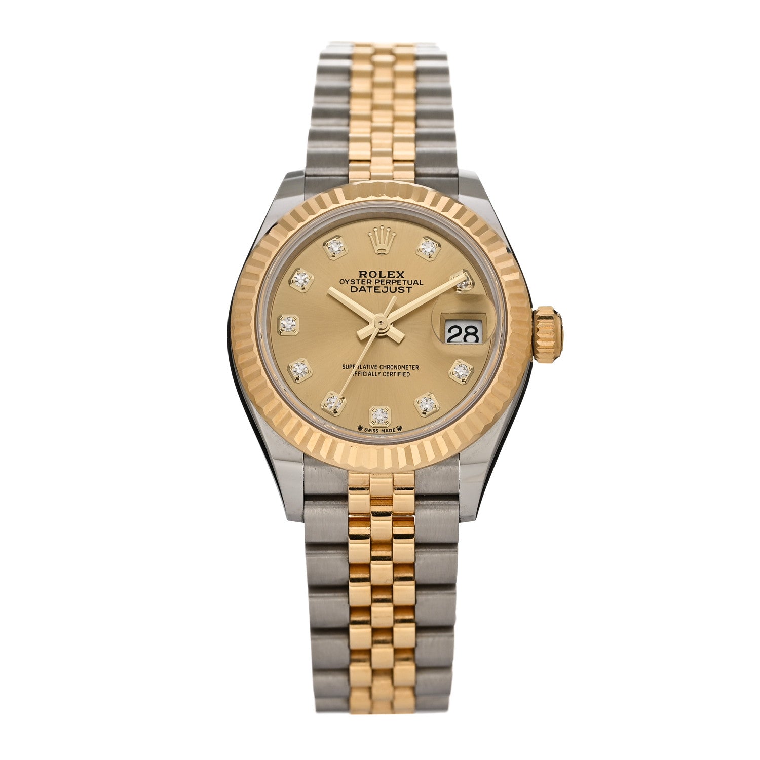 Rolex Stainless Steel 18K Yellow Gold Diamond 28mm Oyster Perpetual Datejust Watch Champagne 279173 1 of 5