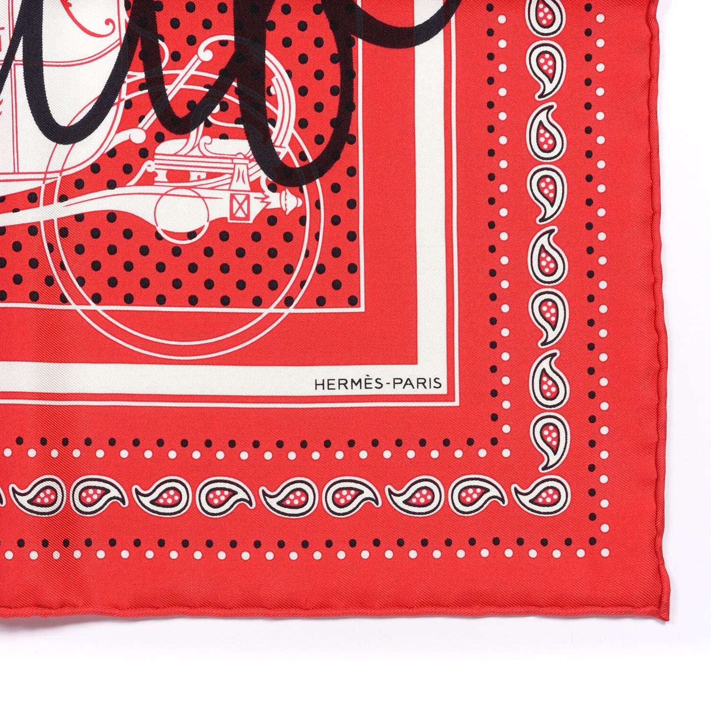 Silk Ex-Libris Carre Club Bandana Scarf 55 Red Black White