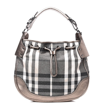 Burberry Metallic Calfskin House Check Hobo Pewter 1 of 13
