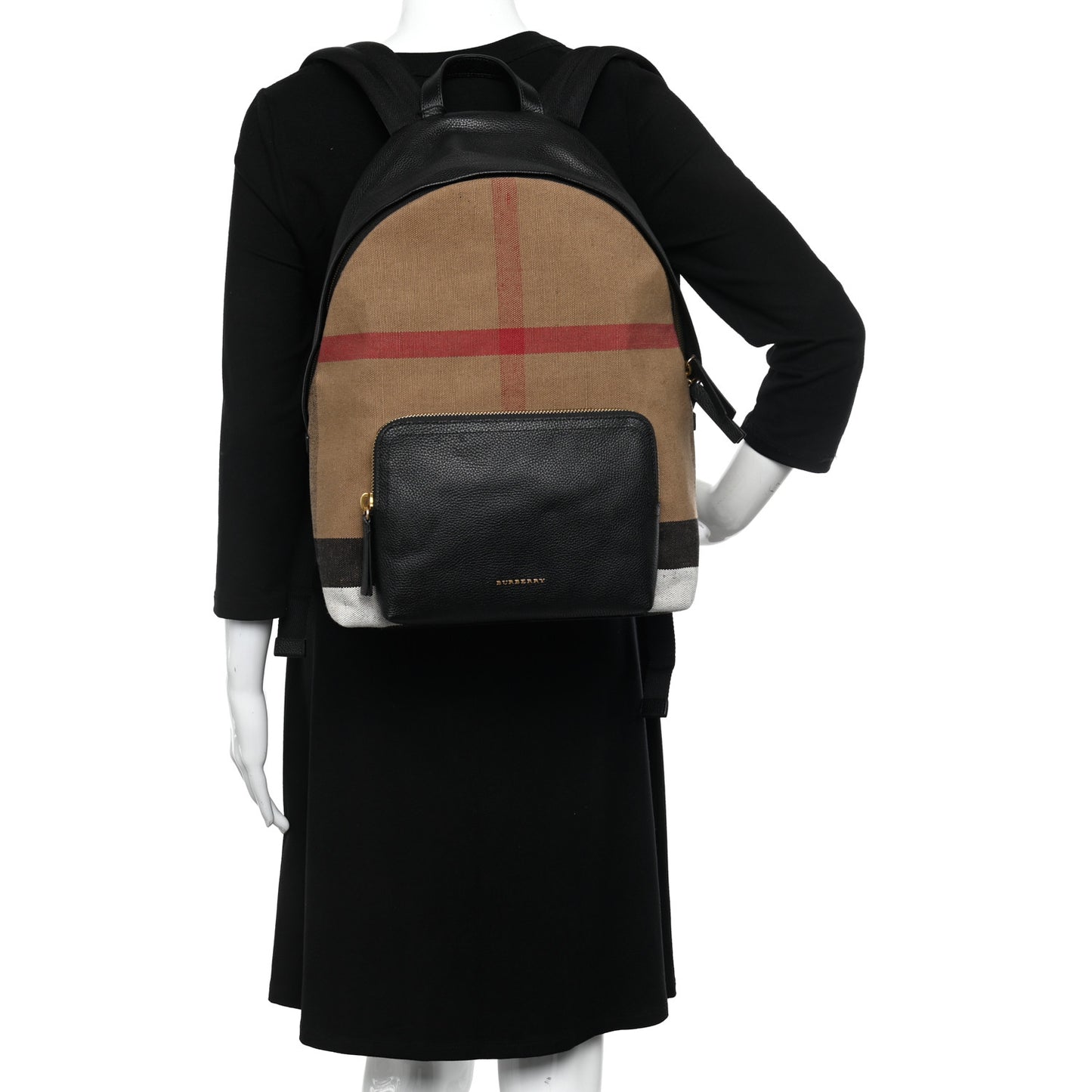 Mega Check Calfskin Abbeydale Simple Backpack Black Camel