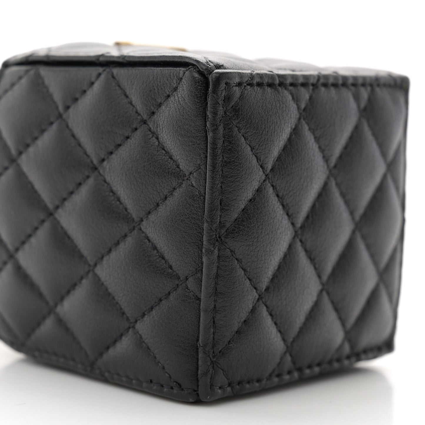 Calfskin Quilted Mini Drawstring Bucket Bag Black
