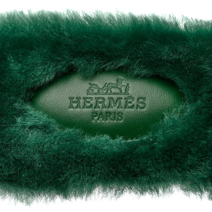 Hermes Woolskin Oran Sandals 37.5 Vert Anglais 6 of 8