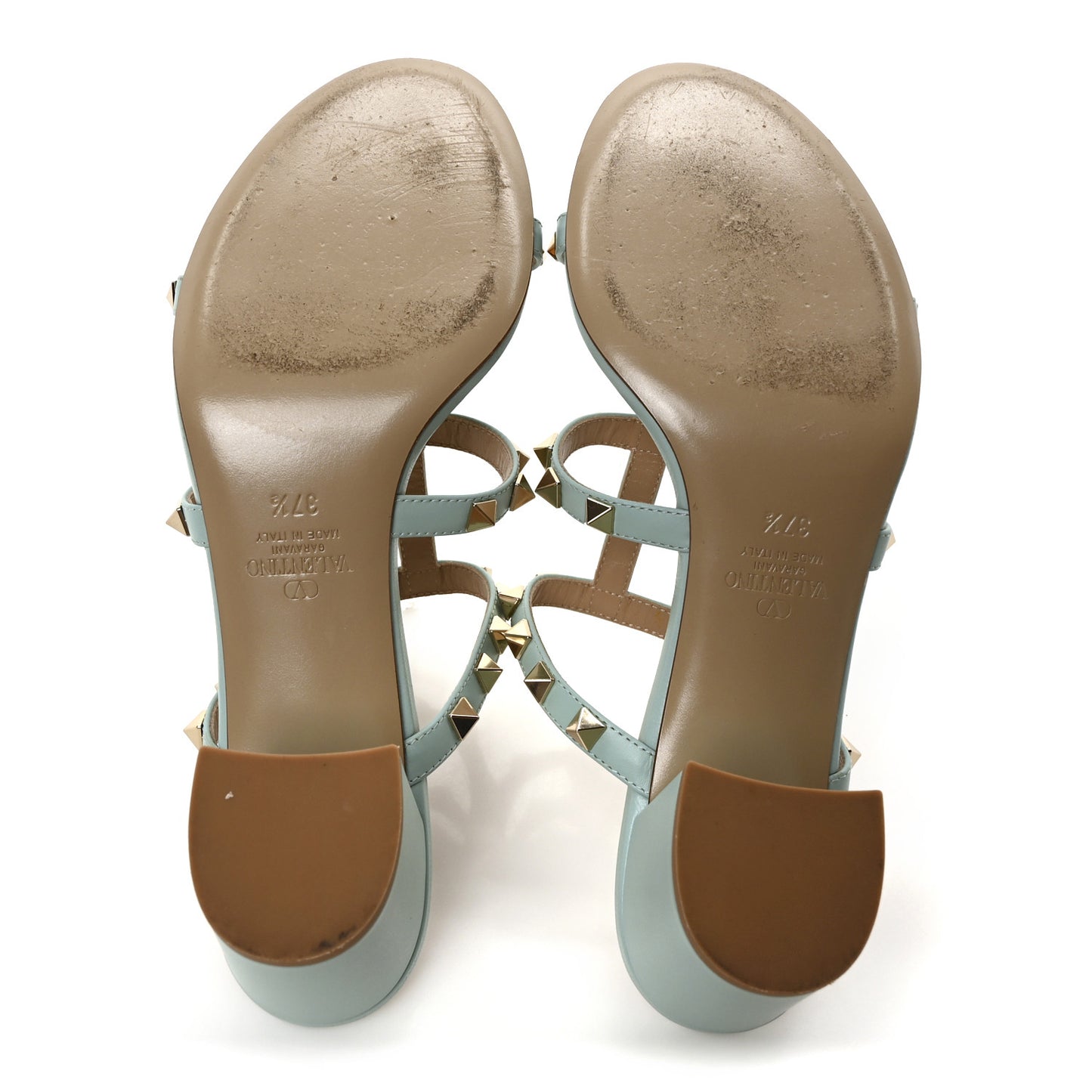 Calfskin Nappa Rockstud 60mm Caged Slide Sandals 37.5 Light Blue