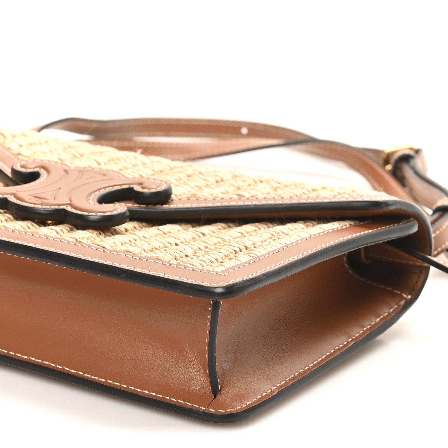 Celine Raffia Calfskin Triomphe Wallet on Strap Natural Tan