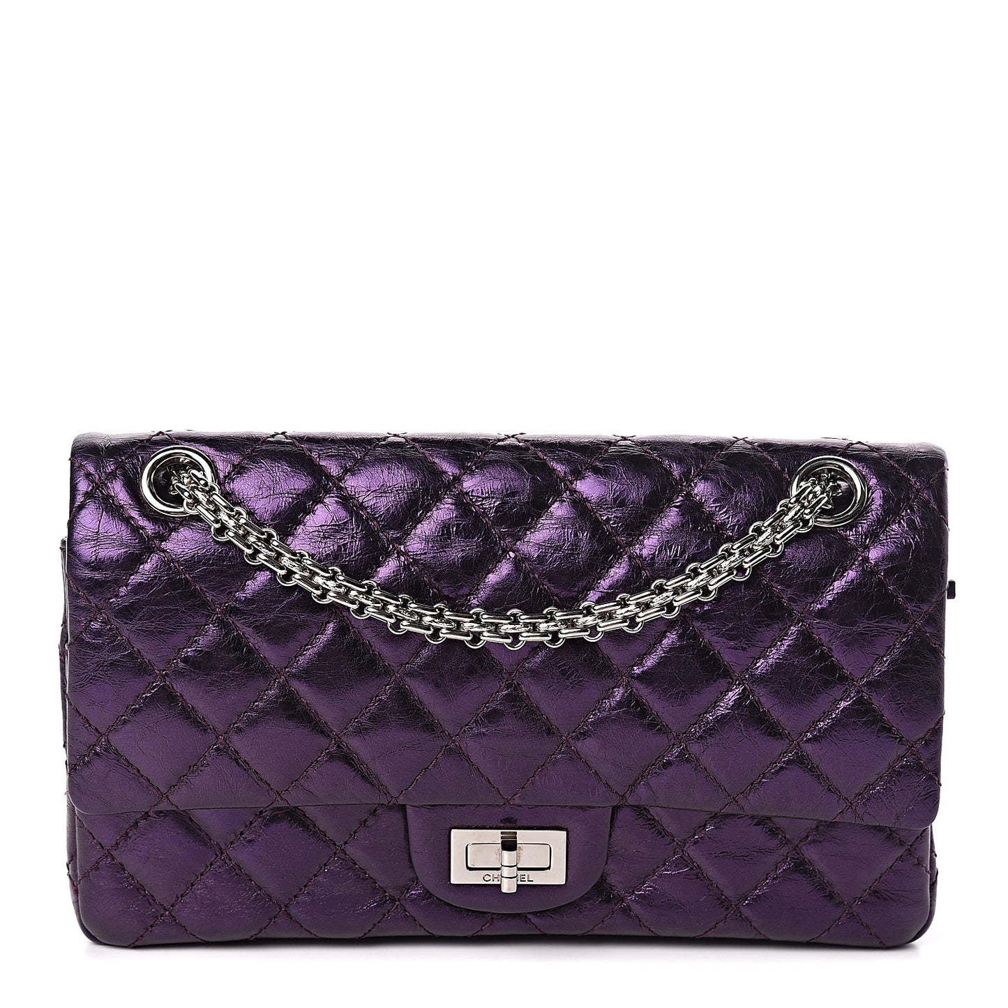 Metallic Aged Calfskin Quilted 2.55 Reissue 225 Flap Purple