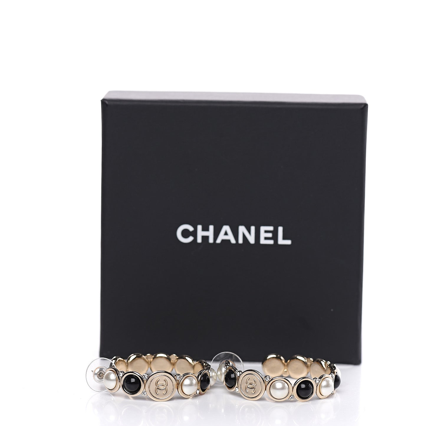 Crystal Pearl Metal Resin Polka Dot Hoop Earrings Gold Black