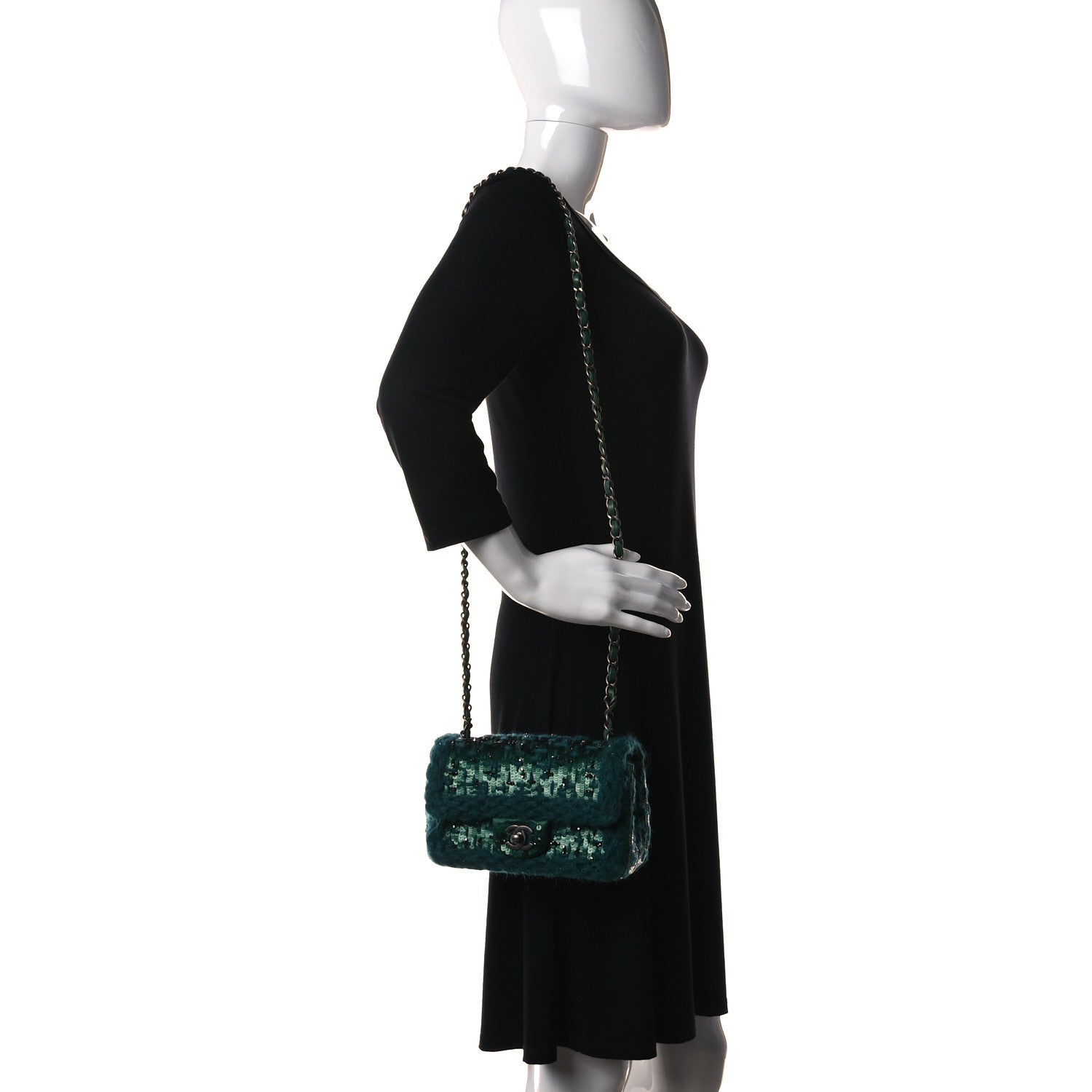 Chanel Tweed Braid Sequin Mini Flap Green 2 of 9