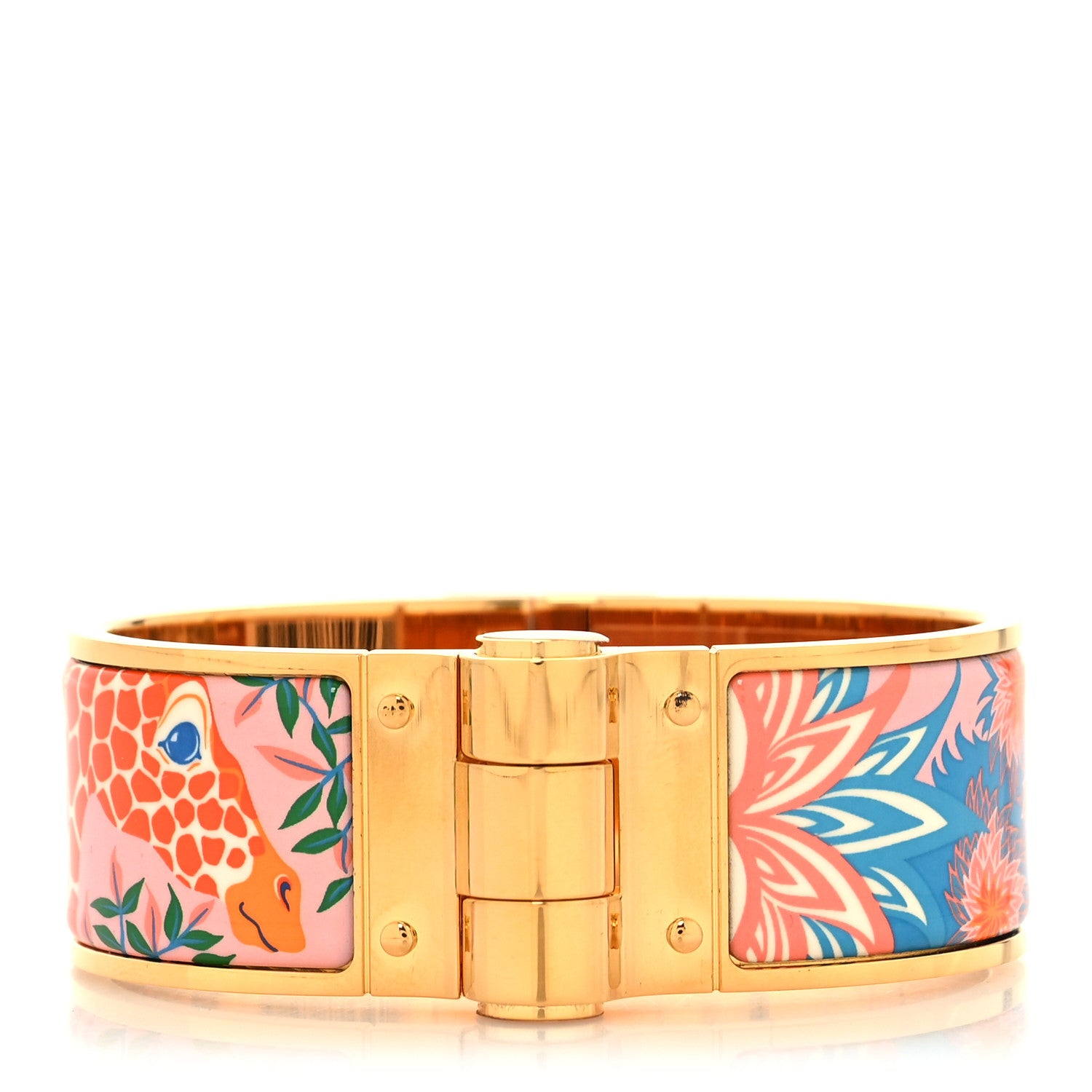 Hermes Enamel Printed The Three Graces Print Wide Hinged Bracelet L Tropique 1 of 5
