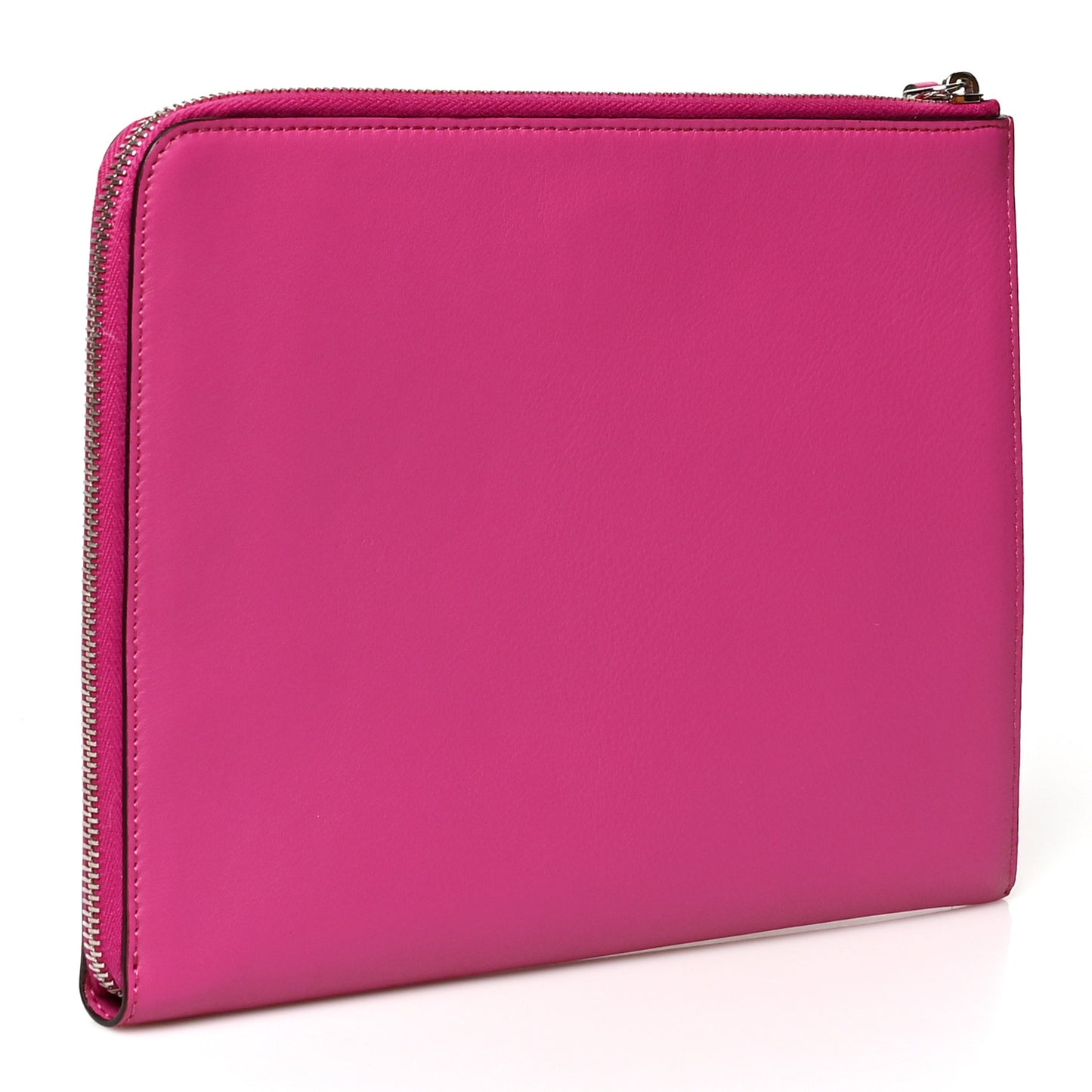 Vitello Dolce Fox Fur Monster Eyes Zip Around Pouch Magenta