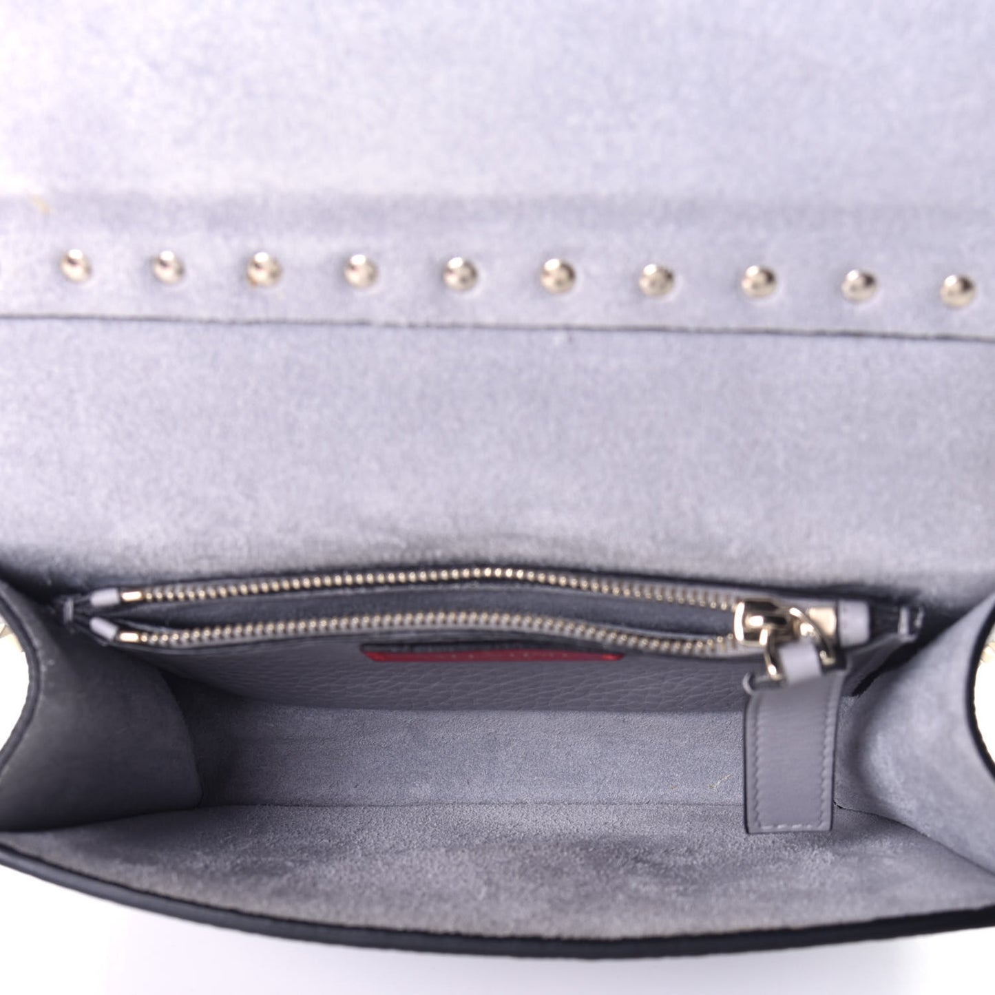 Pebbled Calfskin Rockstud Side Slip Crossbody Pastel Grey
