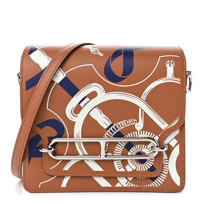 Hermes Swift Printed Eperon d'Or Mini Sac Roulis Gold White Bleu Encre 1 of 9