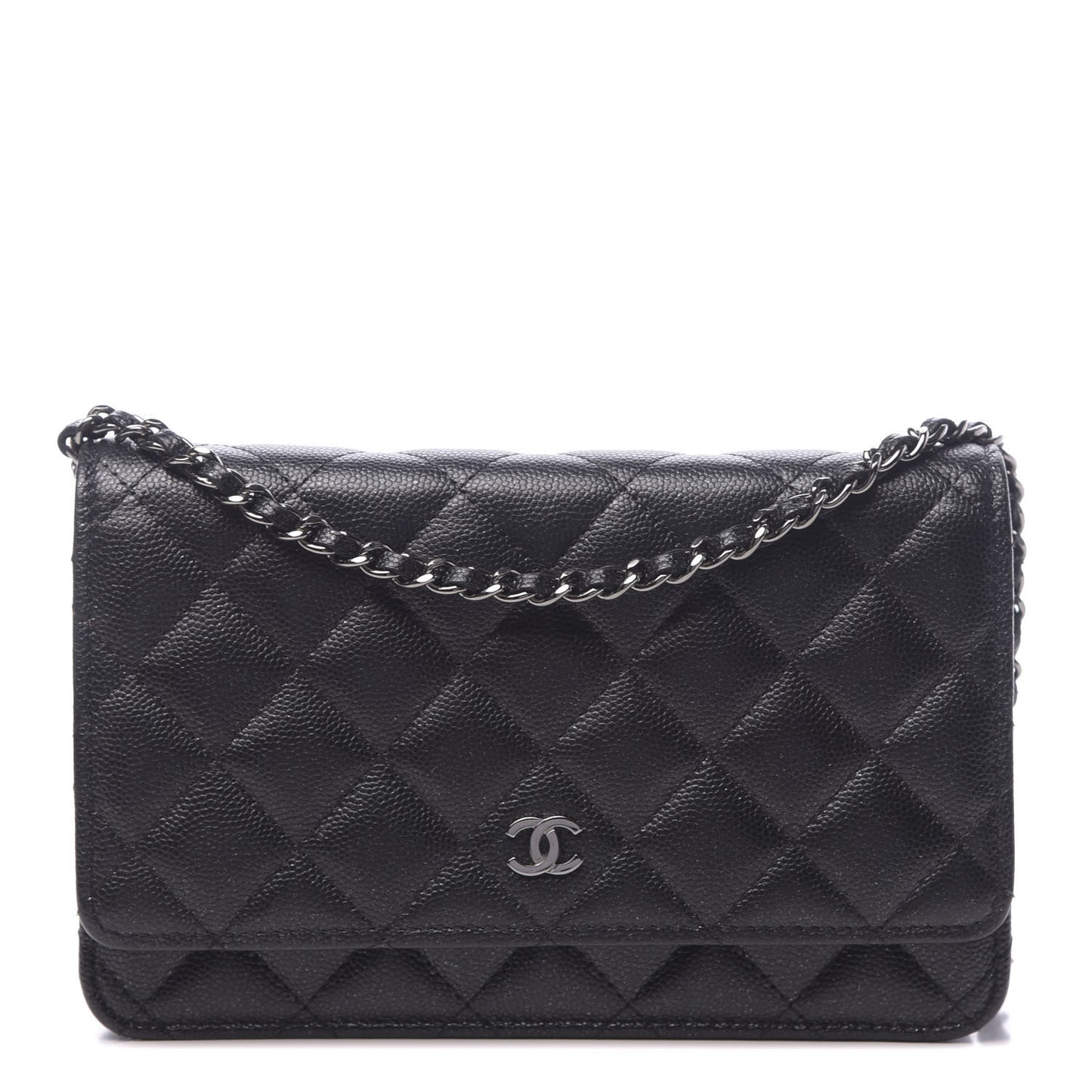 Iridescent Caviar Quilted Wallet On Chain WOC Black