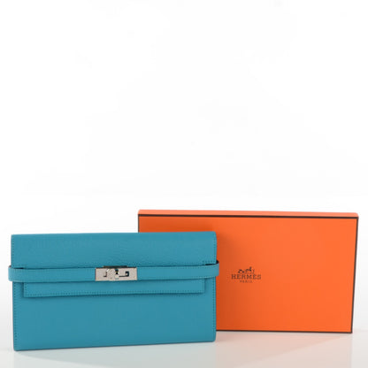 Hermes Chevre Mysore Kelly Longue Wallet Turquoise 3 of 11