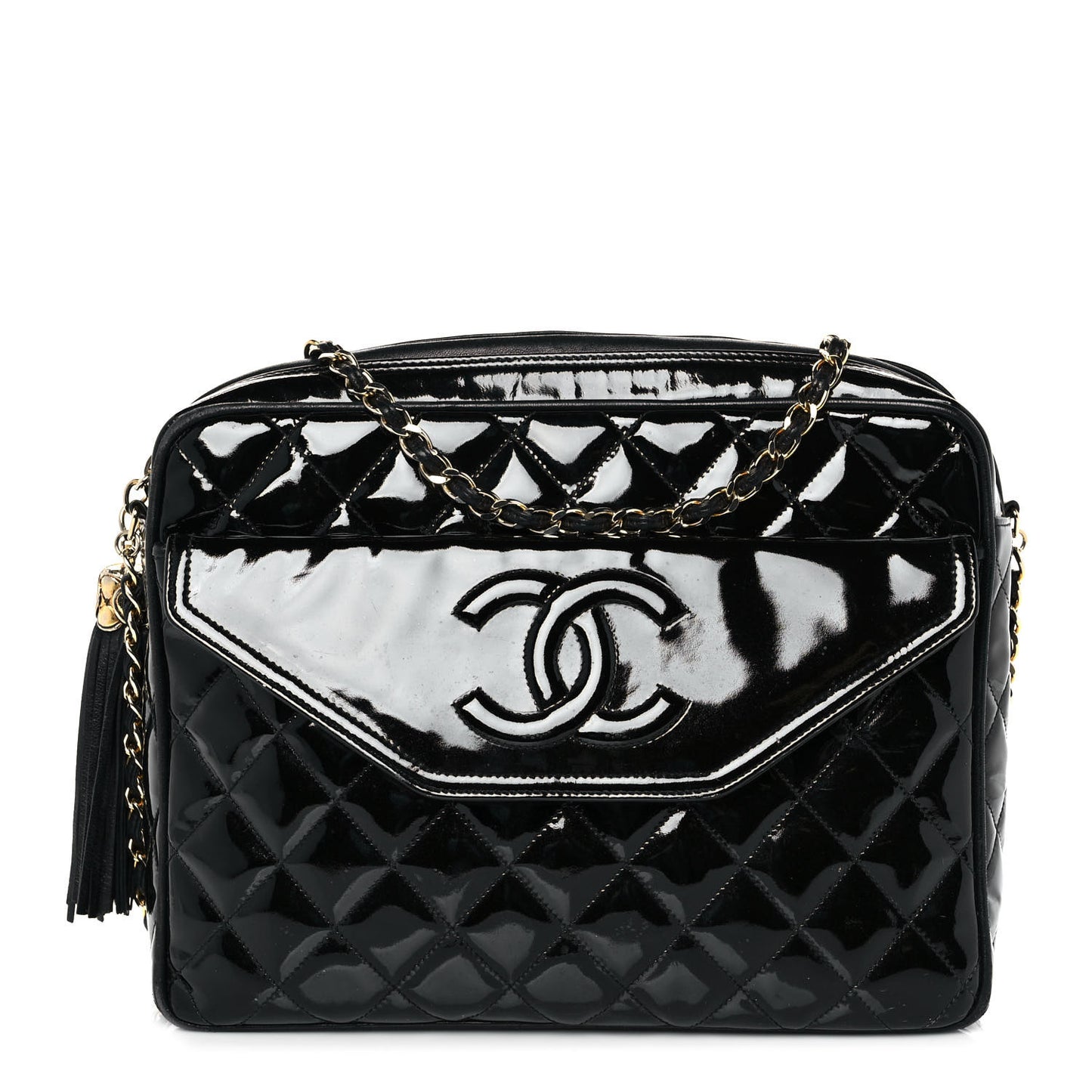 Patent Quilted Tassel Camera Case Black