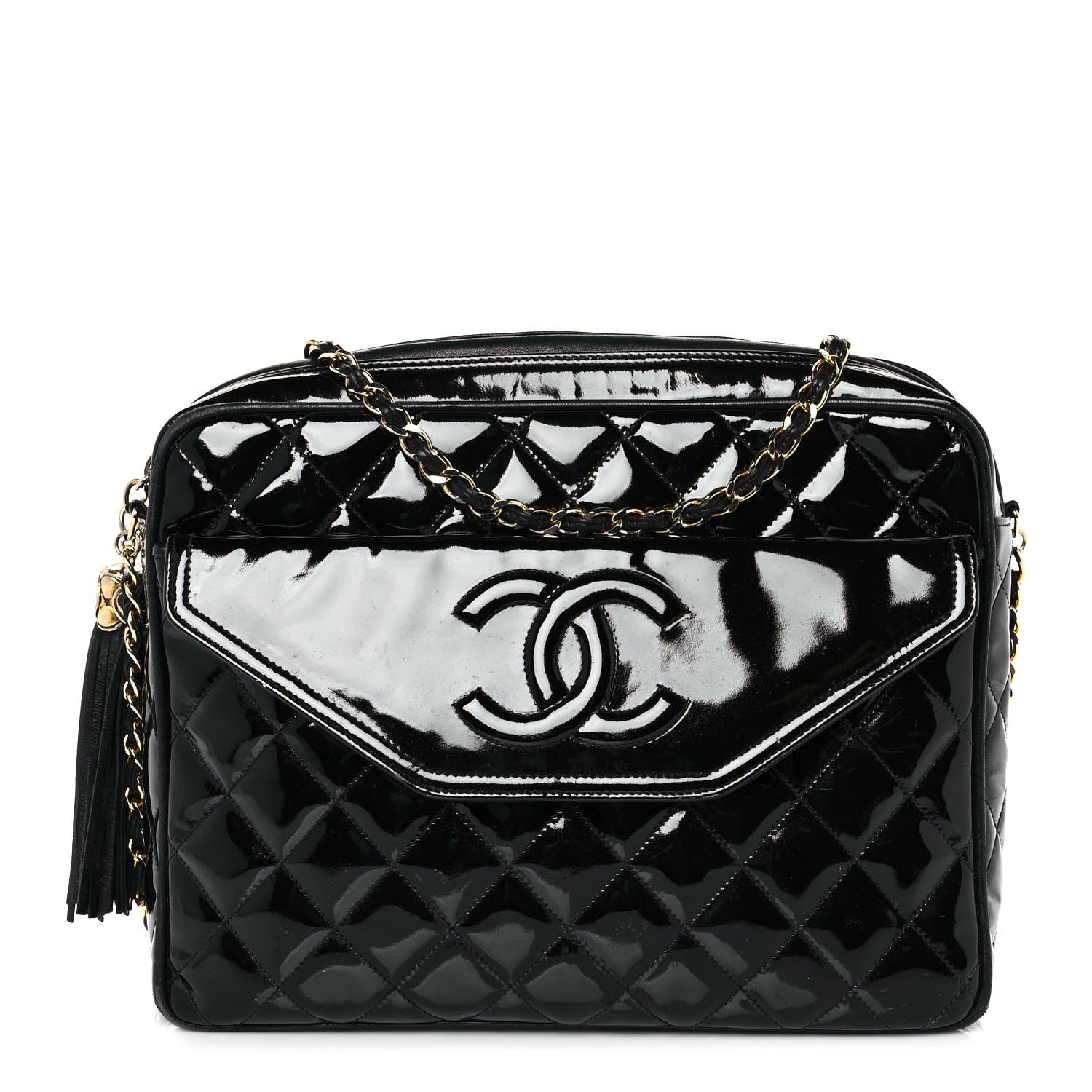Chanel Patent Quilted Tassel Camera Case Black 1 of 12