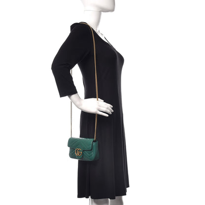 Gucci Calfskin Matelasse Super Mini GG Marmont Shoulder Bag Emerald Green 2 of 15