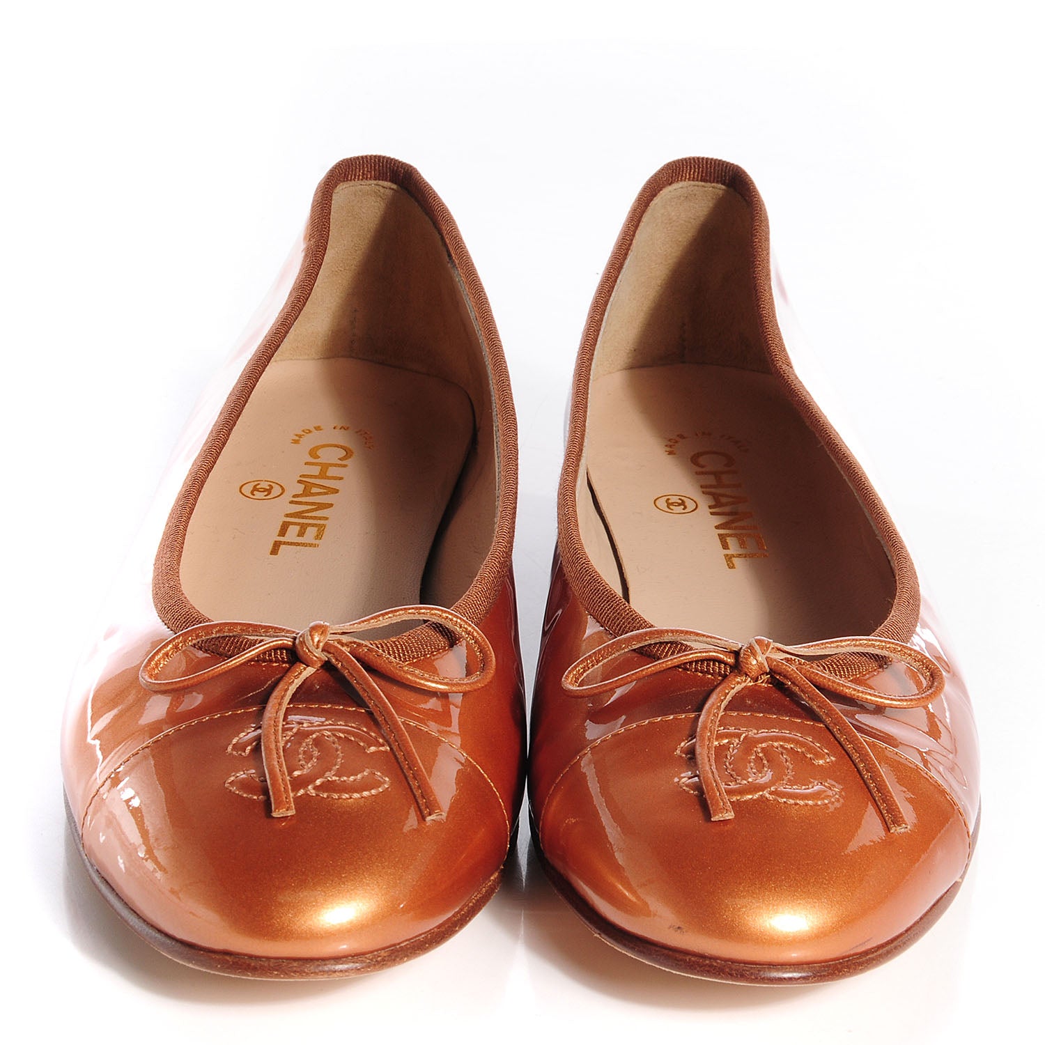 Chanel Patent Classic CC Cap Toe Ballerina Flats 40.5 Bronze 2 of 7