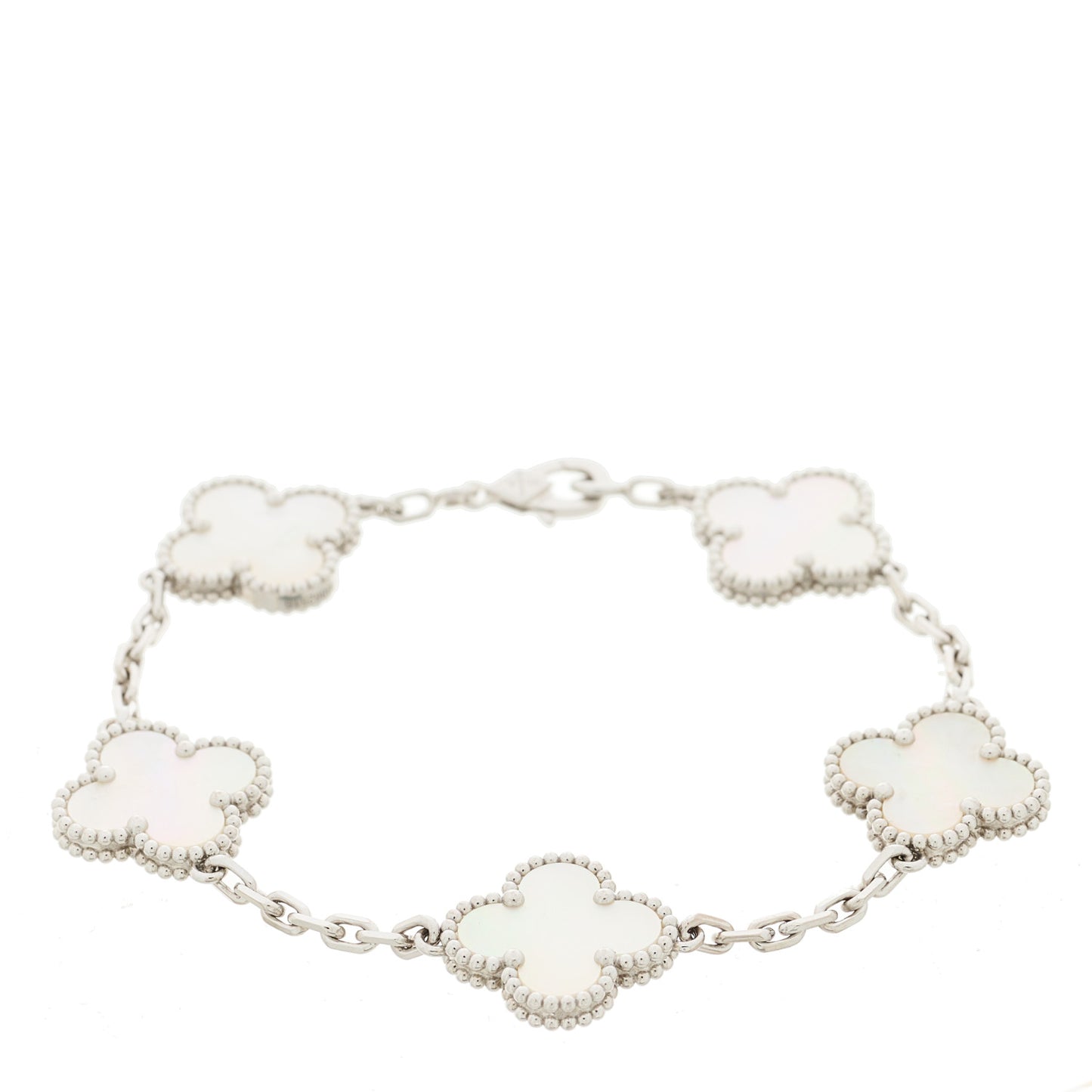 18K White Gold Mother of Pearl 5 Motifs Vintage Alhambra Bracelet
