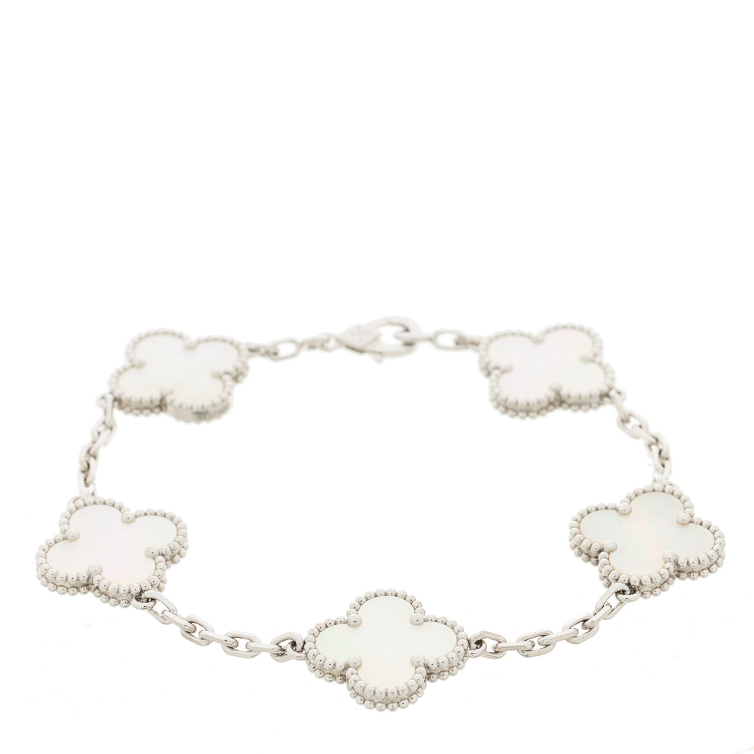 Van Cleef & Arpels 18K White Gold Mother of Pearl 5 Motifs Vintage Alhambra Bracelet 1 of 5