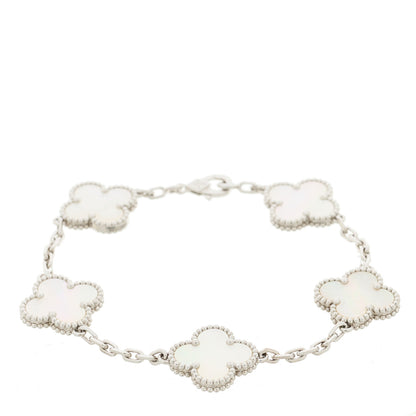 Van Cleef & Arpels 18K White Gold Mother of Pearl 5 Motifs Vintage Alhambra Bracelet 1 of 5