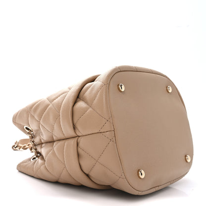 Chanel Caviar Quilted Rolled Up Bucket Drawstring Bag Beige 9 of 10