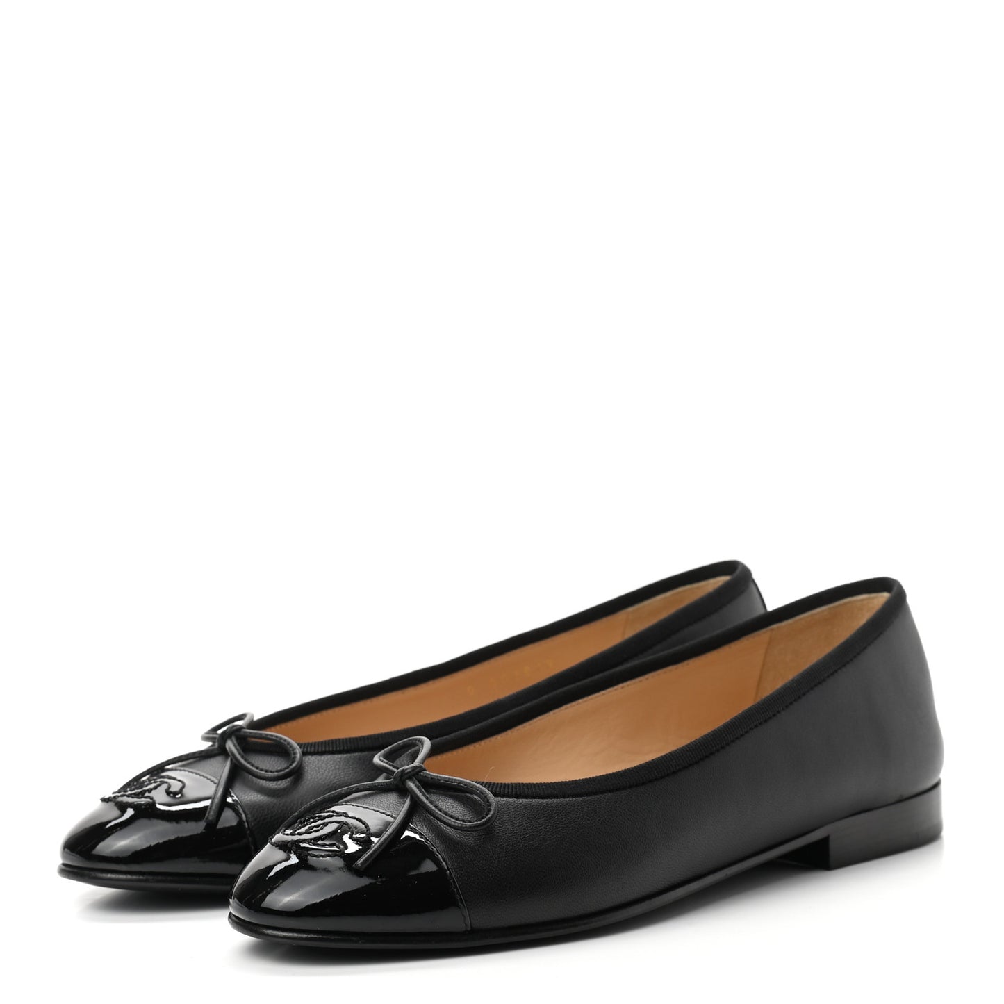 Lambskin Patent Cap Toe Ballerina Flats 36.5 Black