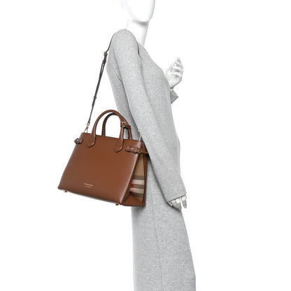 Burberry Grainy Calfskin House Check Medium Banner Tote Tan 2 of 11
