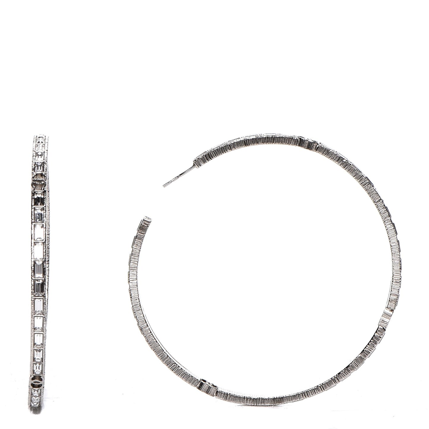 Baguette Crystal CC Hoop Earrings Silver