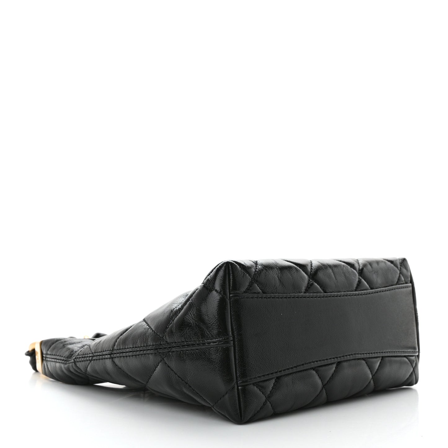 Shiny Crumpled Lambskin Quilted Small CC Funky Town Hobo Black