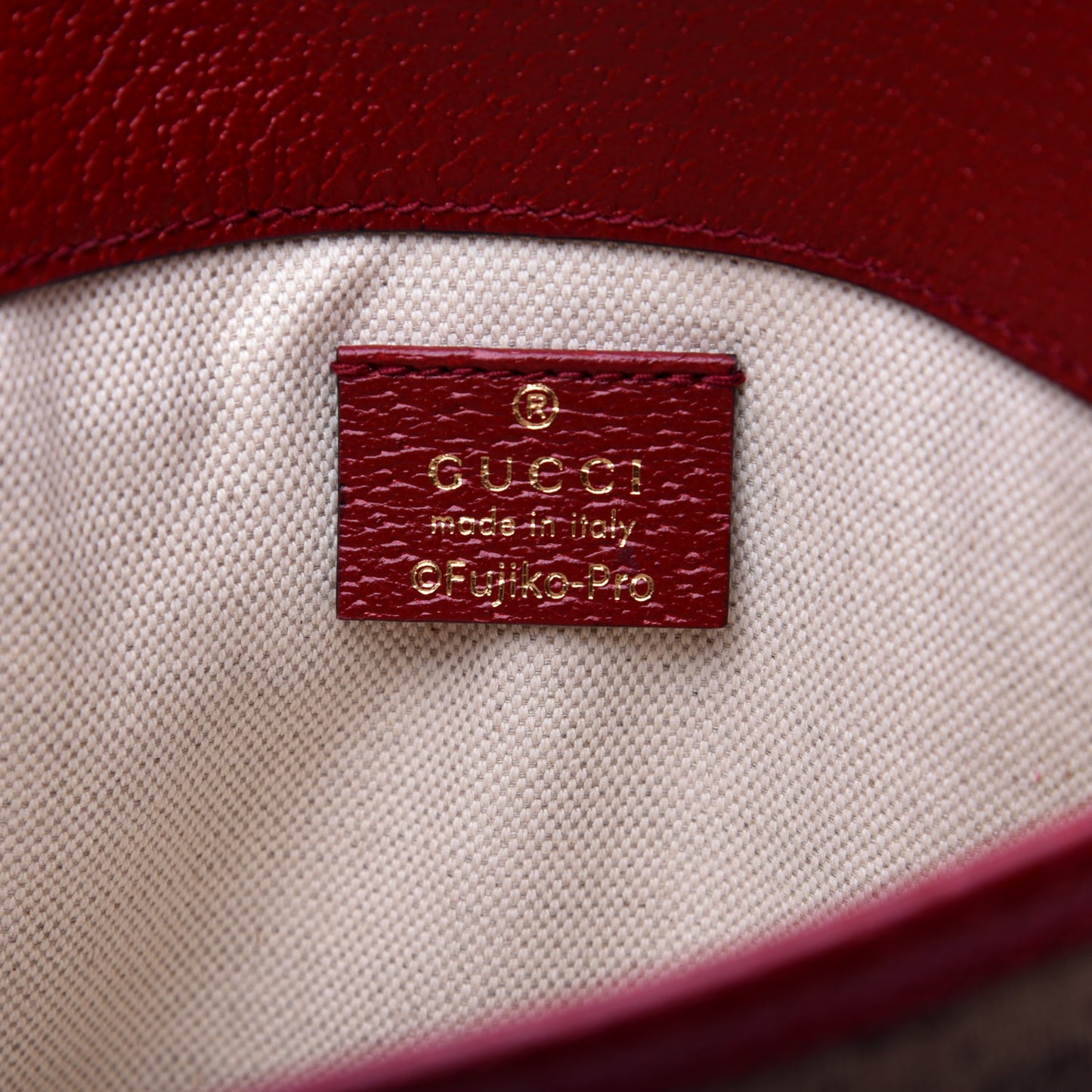 X DORAEMON Mini Vintage GG Supreme Monogram Web Slim Belt Bag Beige Cherry Red