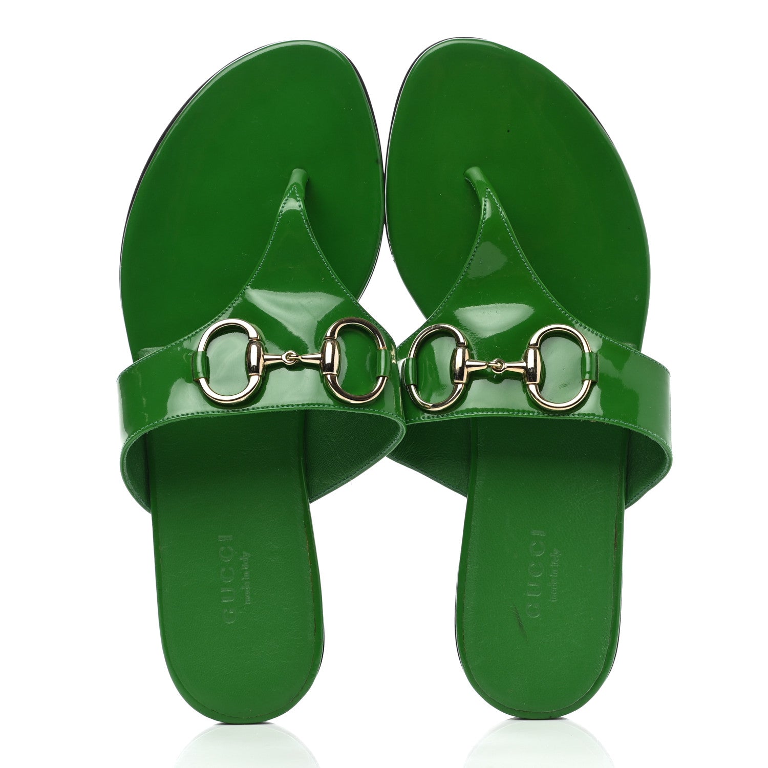 Gucci Patent Horsebit Thong Sandals 36.5 Green 9 of 11