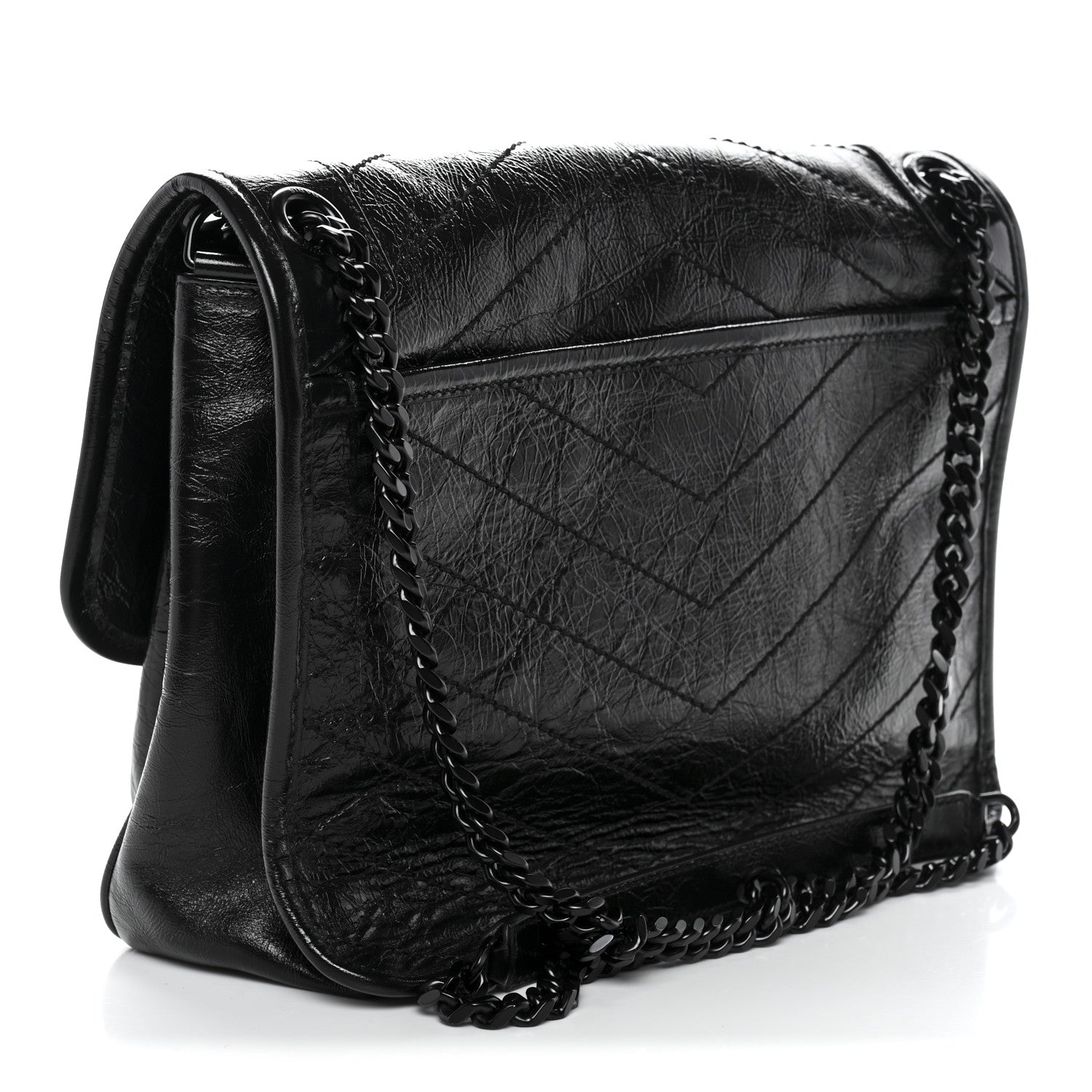 Saint Laurent Crinkled Calfskin Matelasse Monogram Medium Niki Chain Satchel Black 3 of 10