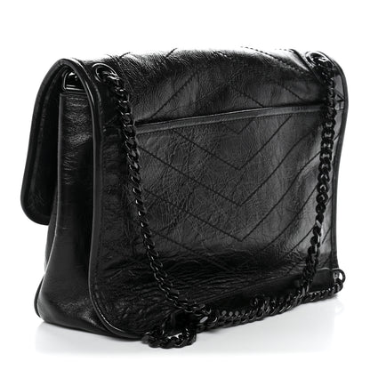Saint Laurent Crinkled Calfskin Matelasse Monogram Medium Niki Chain Satchel Black 3 of 10