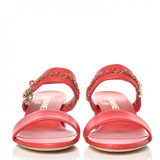 Chanel Lambskin Chain Sandals 38 Red 3 of 9