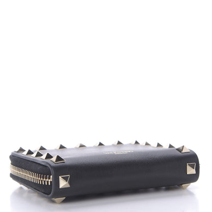 Valentino Garavani Calfskin Rockstud Zip Around Coin Case Card Holder Black 4 of 8