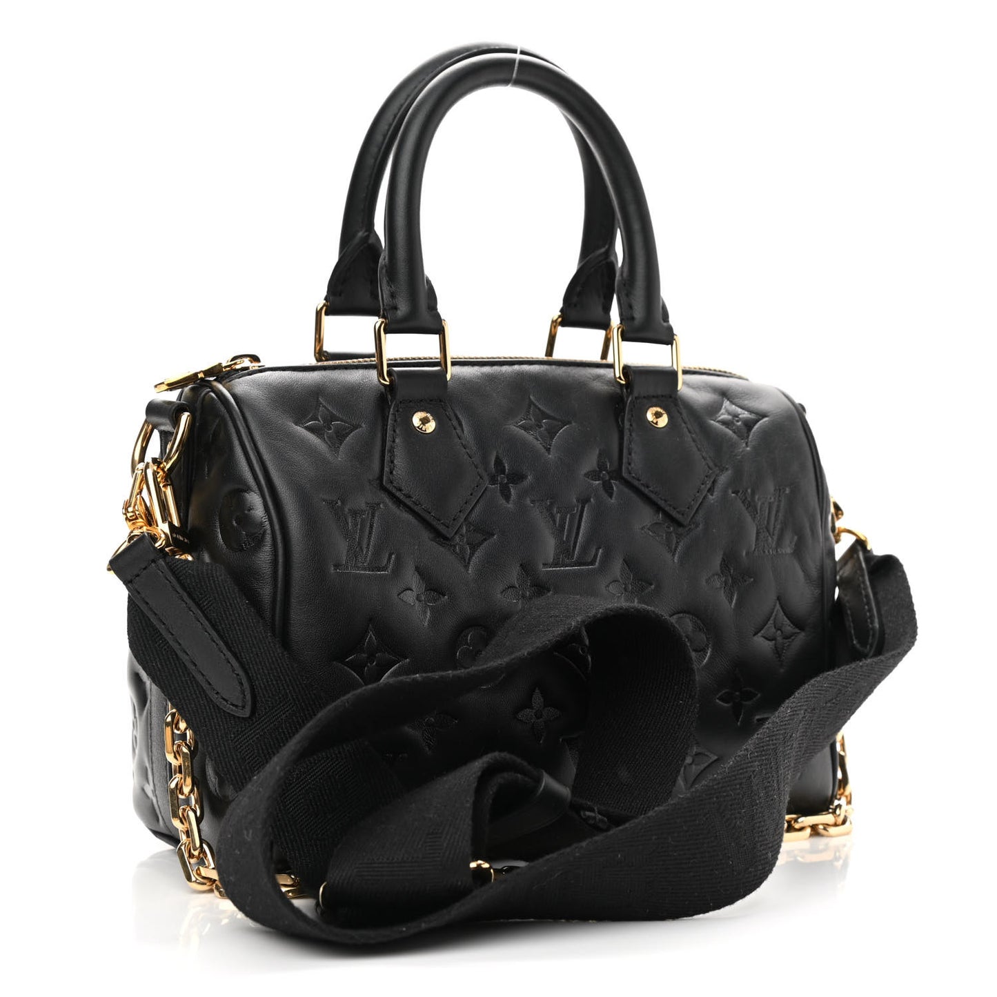Lambskin Embossed Monogram Speedy 22 Bandouliere Black