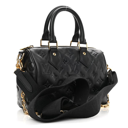 Louis Vuitton Lambskin Embossed Monogram Speedy 22 Bandouliere Black 3 of 9