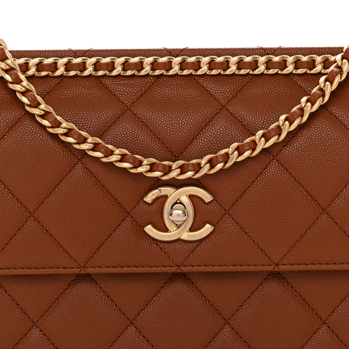 Caviar Quilted Chain Frame Flap Light Brown