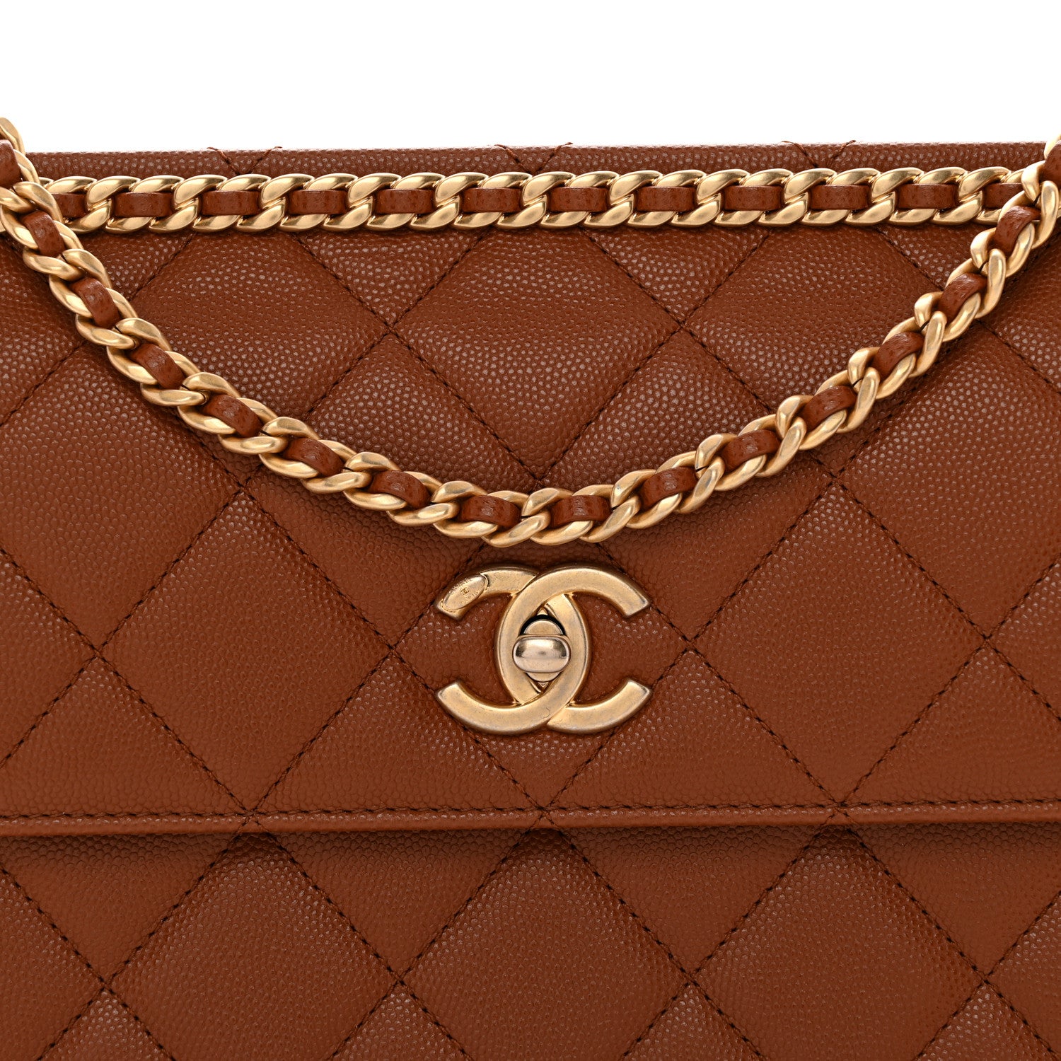 Chanel Caviar Quilted Chain Frame Flap Light Brown 7 of 10