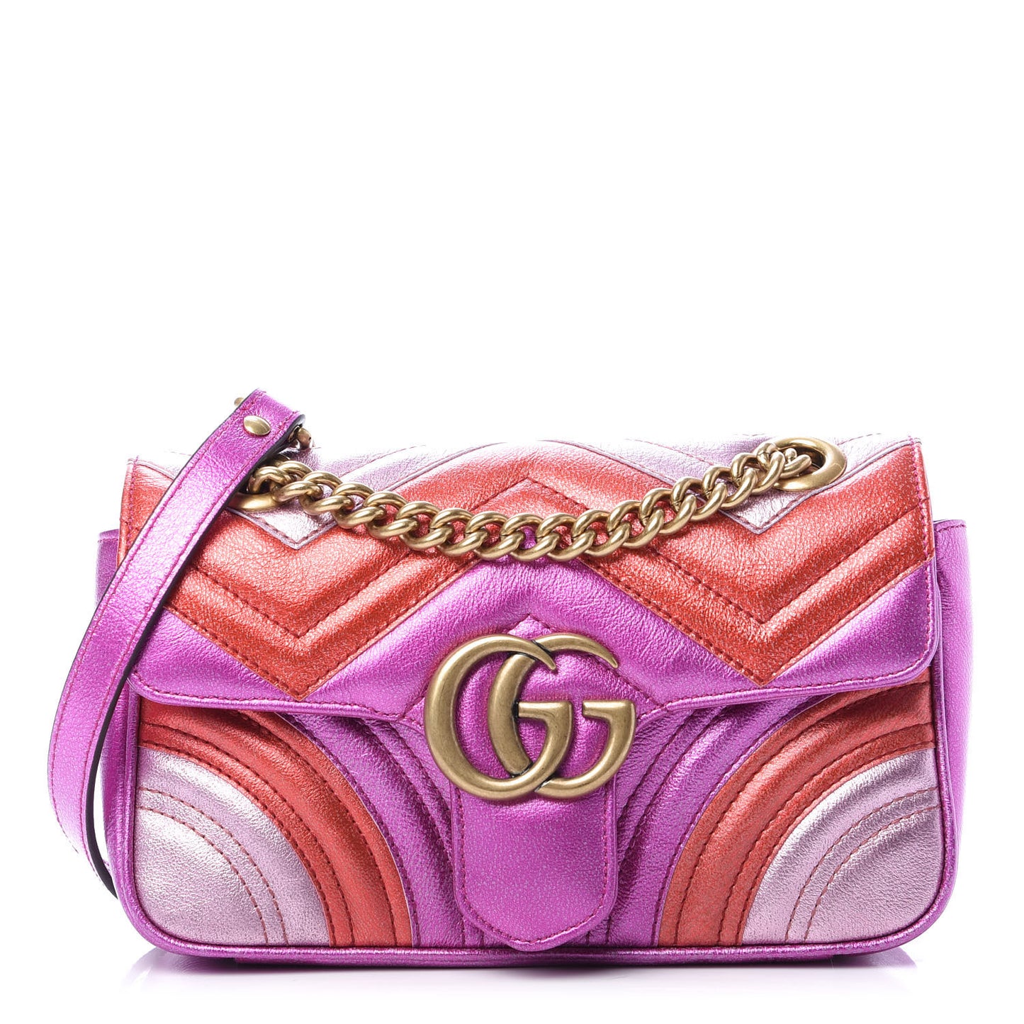 Metallic Calfskin Matelasse Mini GG Marmont Shoulder Bag Fuchsia