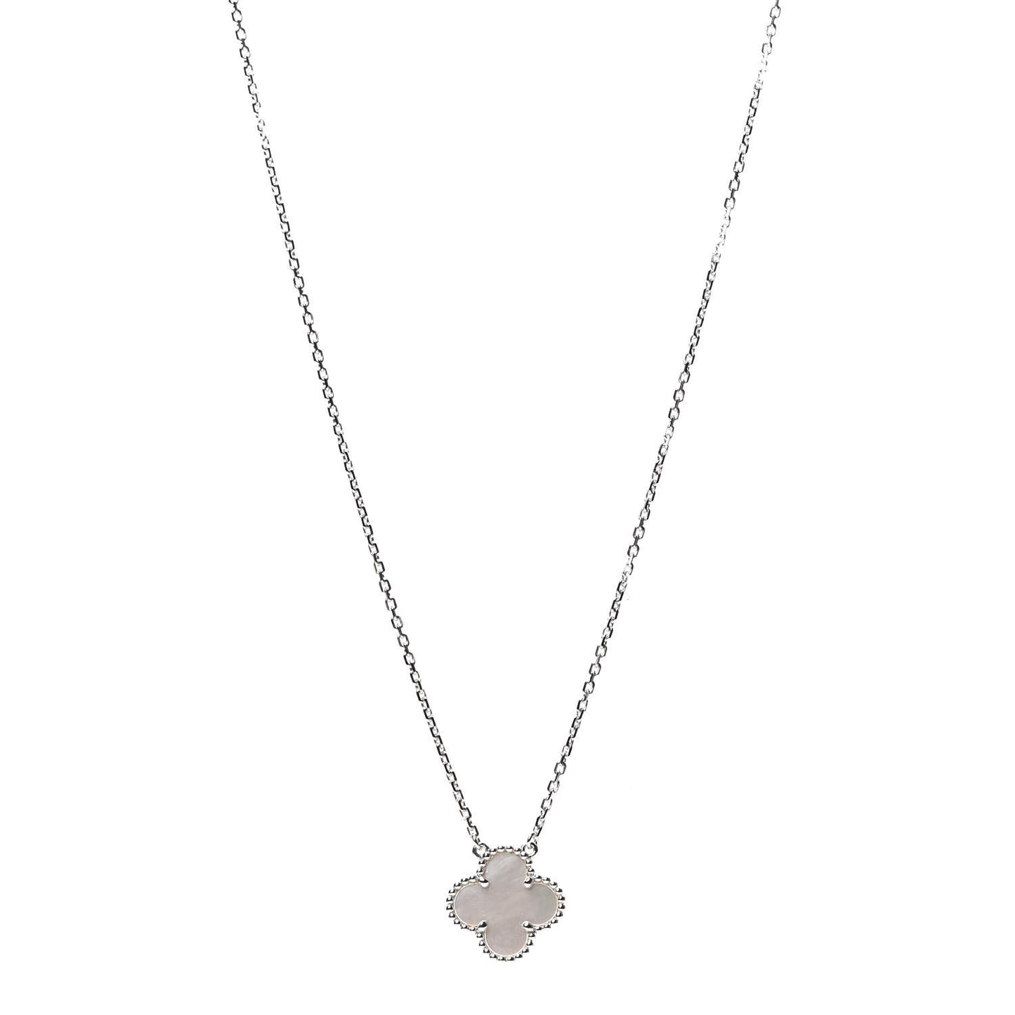 18K White Gold Mother of Pearl Vintage Alhambra Pendant Necklace