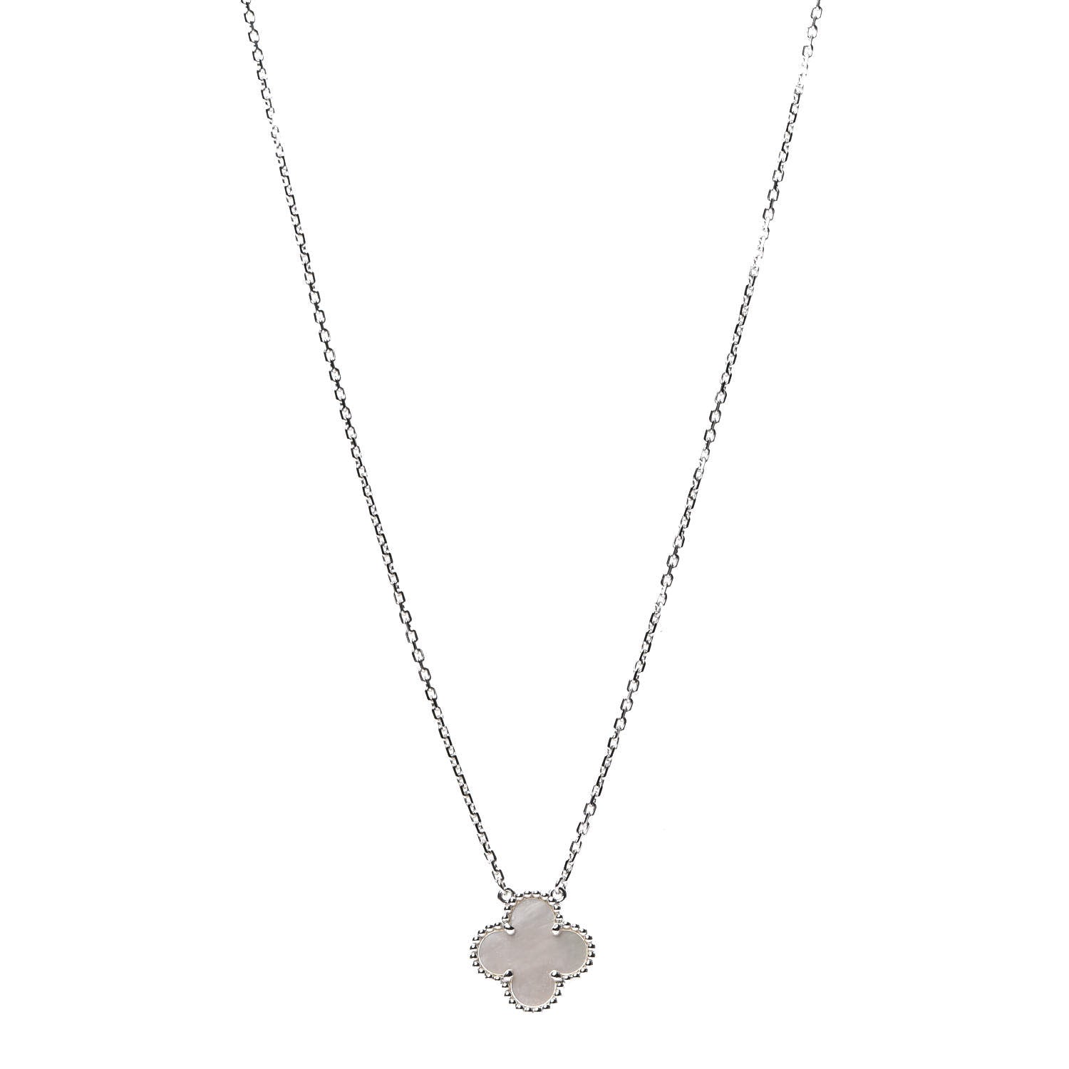 Van Cleef & Arpels 18K White Gold Mother of Pearl Vintage Alhambra Pendant Necklace 1 of 6