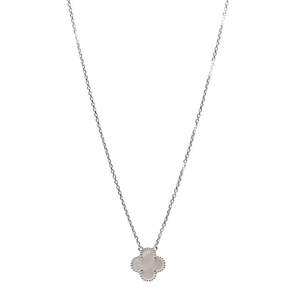 Van Cleef & Arpels 18K White Gold Mother of Pearl Vintage Alhambra Pendant Necklace 1 of 6