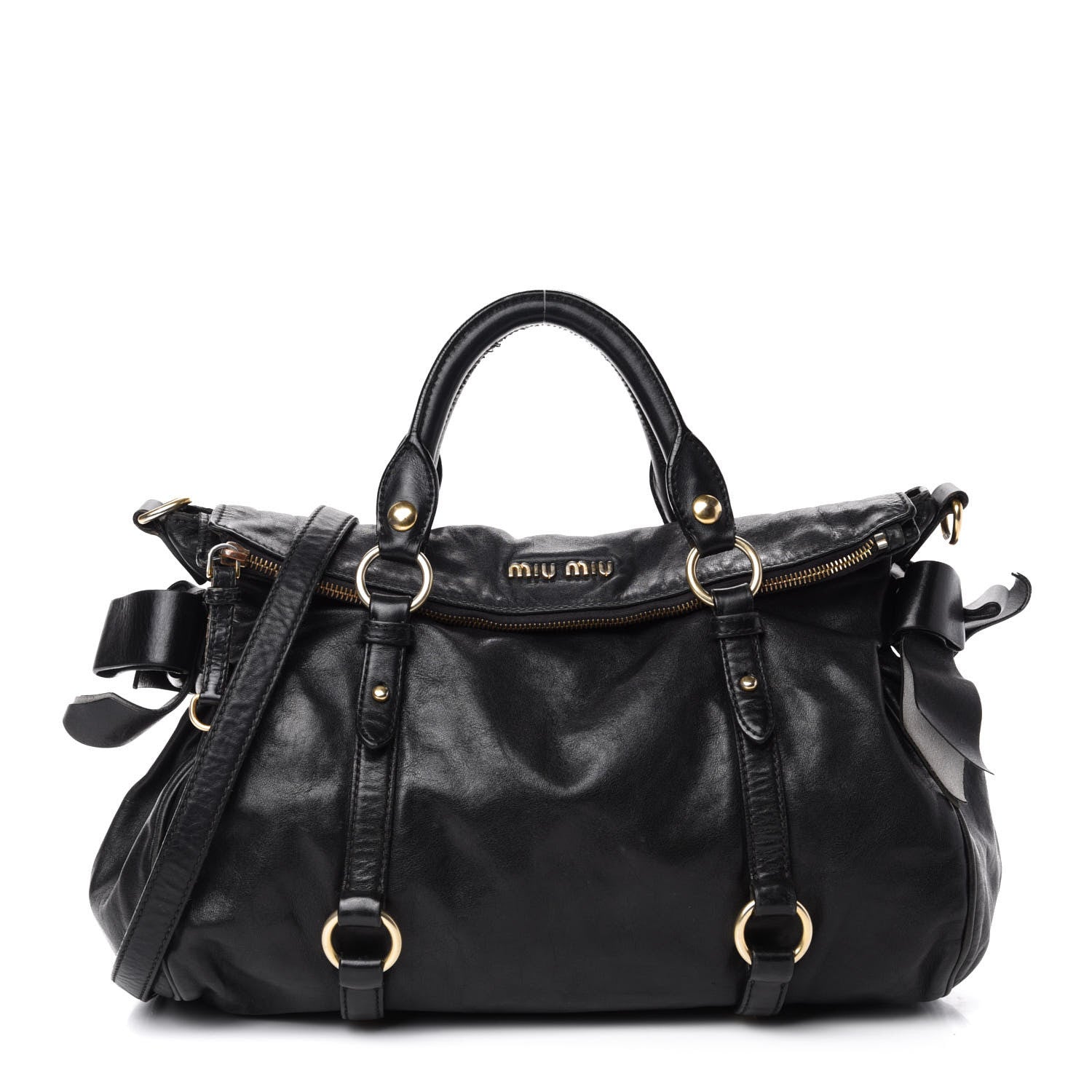 Miu Miu Vitello Lux Bow Tote Black 1 of 15