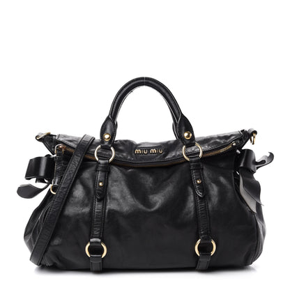 Miu Miu Vitello Lux Bow Tote Black 1 of 15