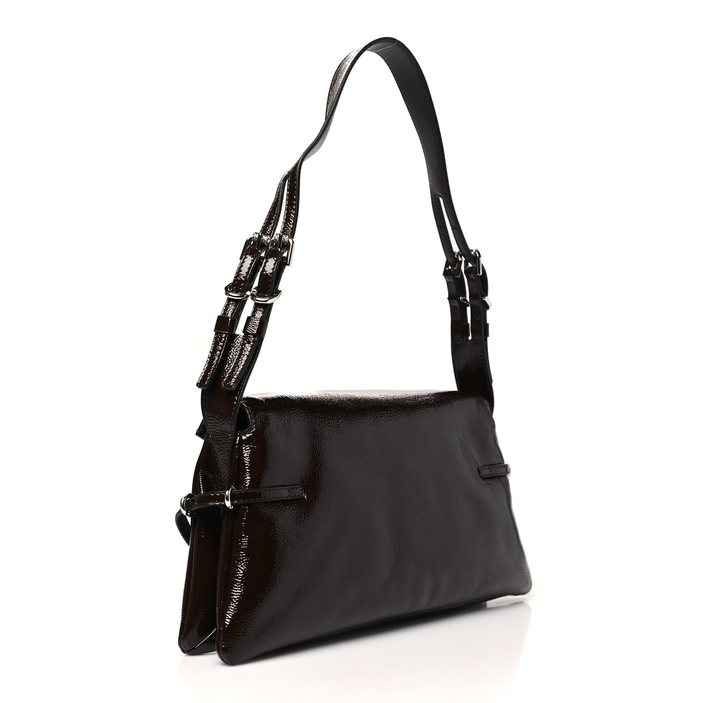 Patent Calfskin Small P'tit Voyou Shoulder Bag Ebony Brown