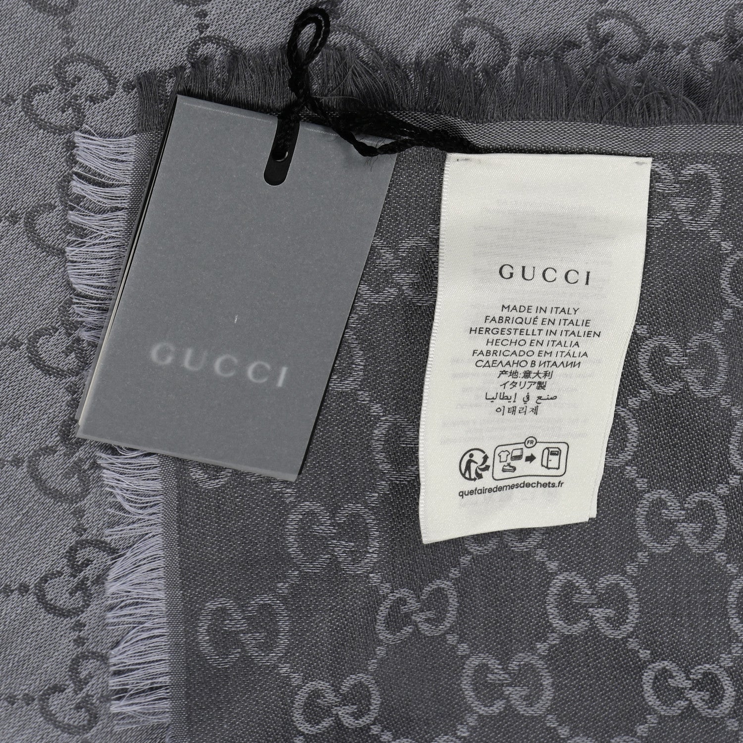 Gucci Wool Silk Monogram GGWeb Fringe Shawl Pearl Medium Grey 3 of 4
