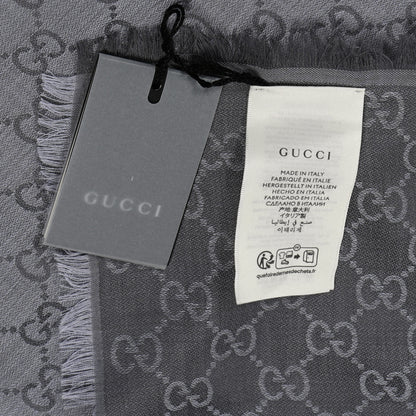 Gucci Wool Silk Monogram GGWeb Fringe Shawl Pearl Medium Grey 3 of 4