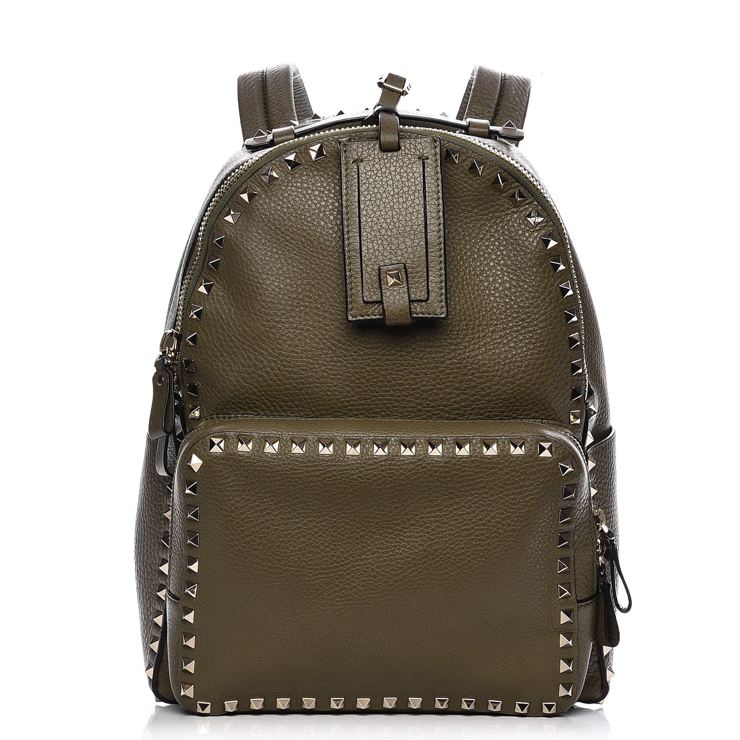 Grained Calfskin Medium Rockstud Backpack Army Green